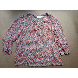 Anthropologie Maeve Button Down Floral Orange Top Shirt XL Blouse